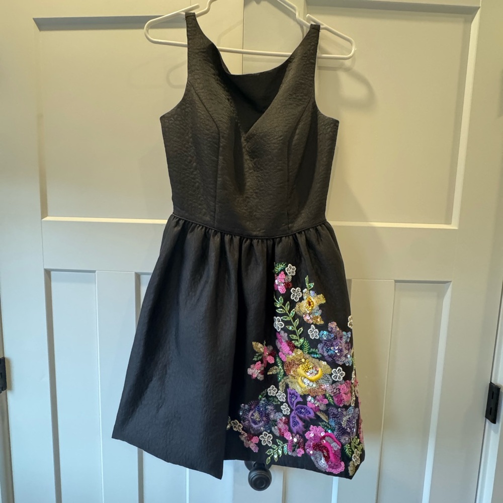 Sherri Hill Black Dress with Multicolor Floral Embroidery
